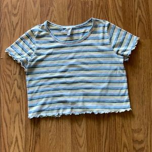 Striped crop top with lettuce cut sleeves